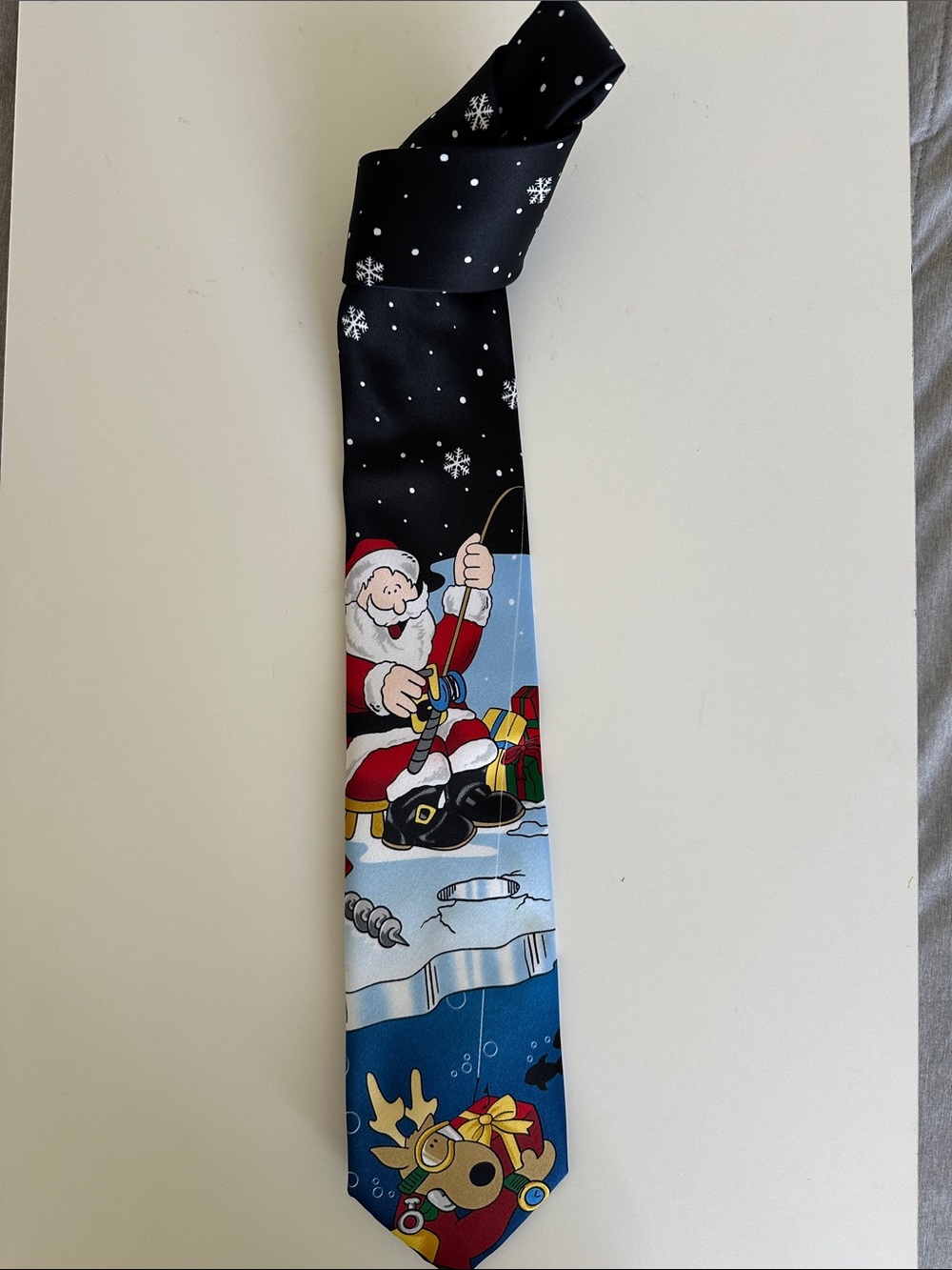 Black Santa & Reindeer Holiday Christmas Print Tie